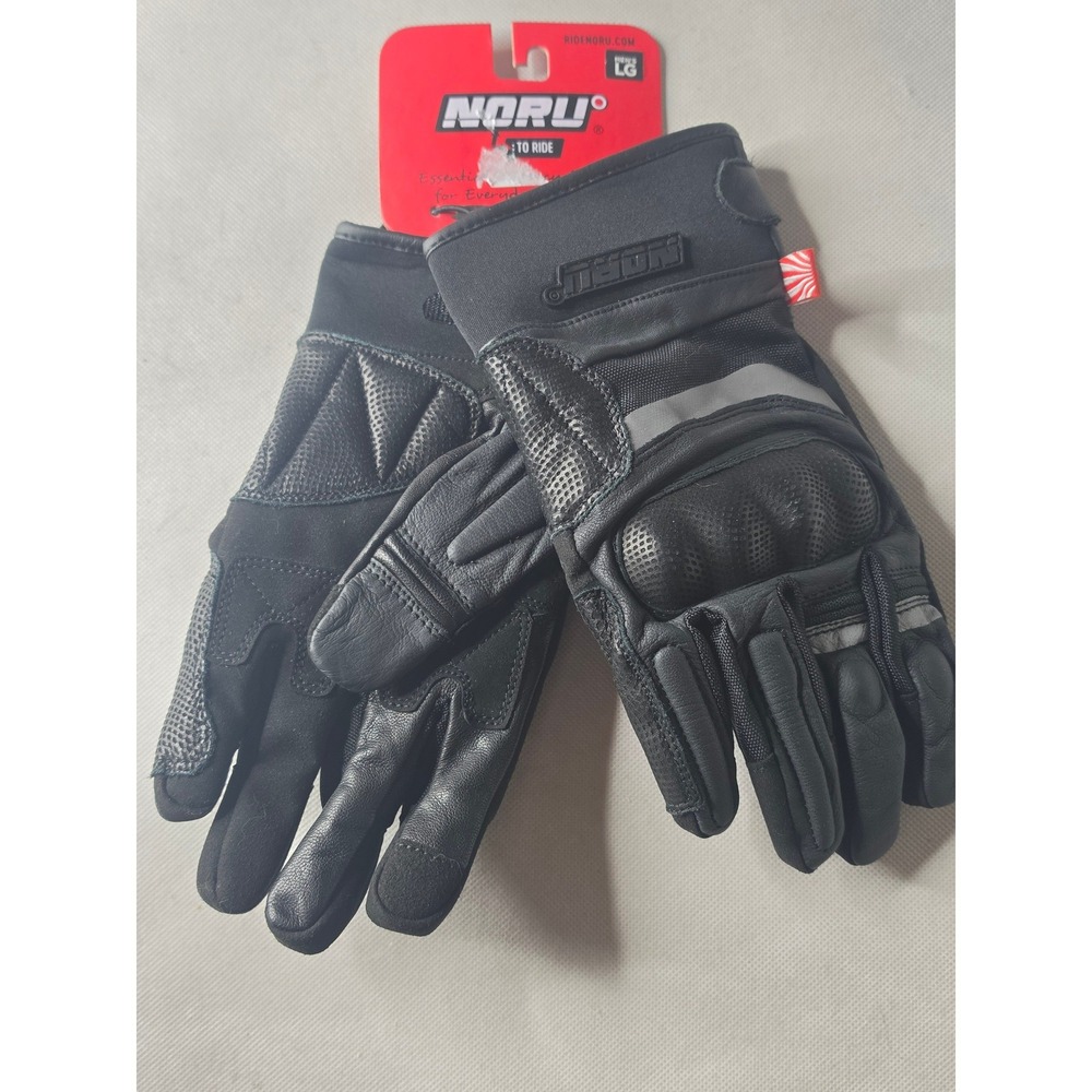 Noru Mens Kiso Leather Textile Motorcycle Riding Gloves Black Large New
